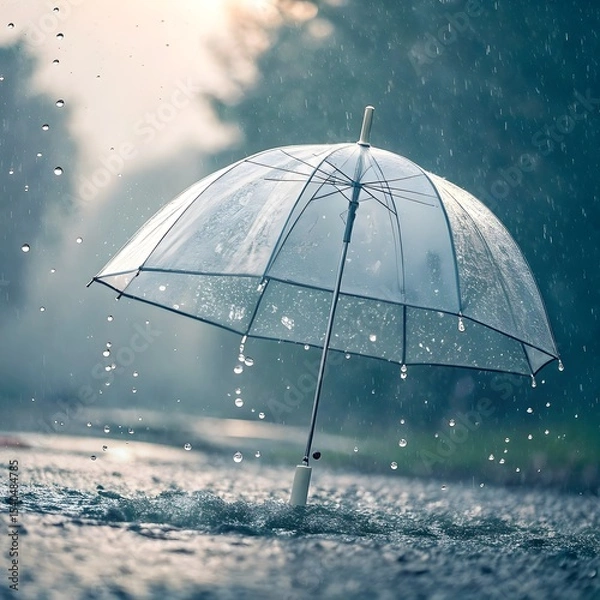 Obraz Transparent umbrella in heavy rain