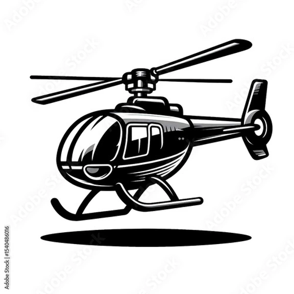 Obraz vector illustration of a helicopter, helicopter, black and white, image, vector, wallpaper
