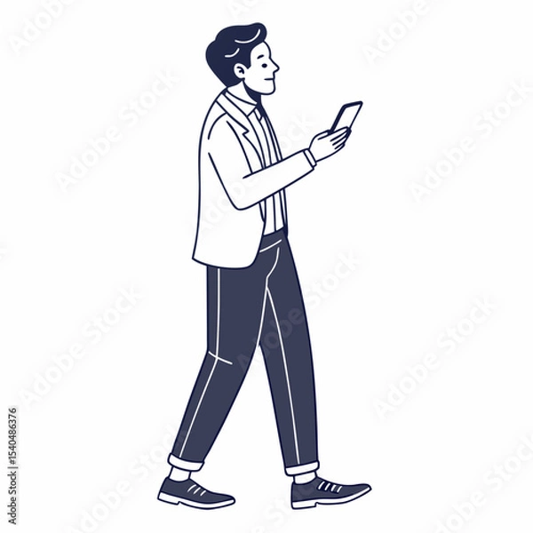 Fototapeta Professional man walking using smartphone transparent cutout
