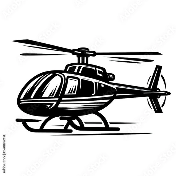 Obraz vector illustration of a helicopter, helicopter, black and white, image, vector, wallpaper