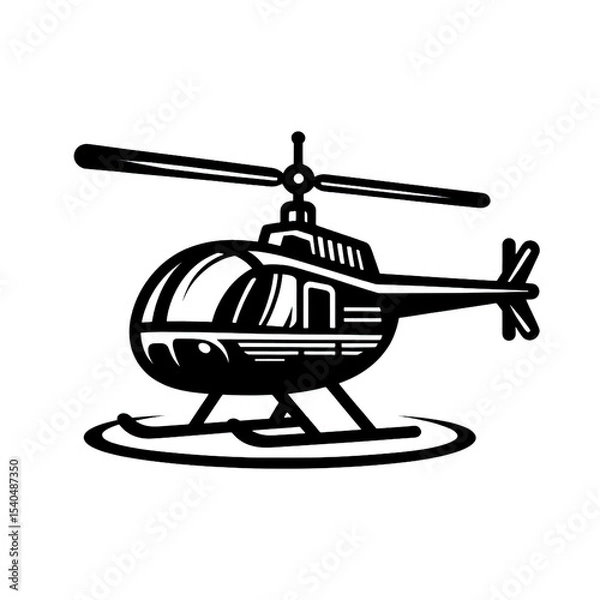 Obraz vector illustration of a helicopter, helicopter, black and white, image, vector, wallpaper