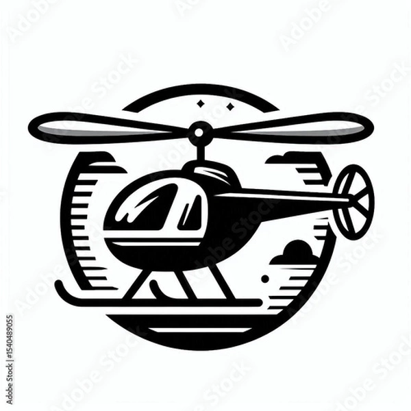 Obraz vector illustration of a helicopter, helicopter, black and white, image, vector, wallpaper