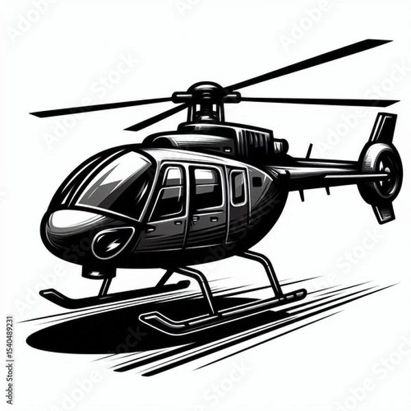 Obraz vector illustration of a helicopter, helicopter, black and white, image, vector, wallpaper