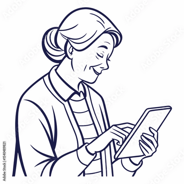 Fototapeta Happy senior woman using digital tablet technology