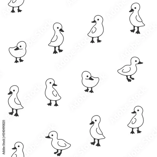Obraz Seamless trendy pattern with duckling. Outline vector illustration for prints, clothing, packaging and postcards.