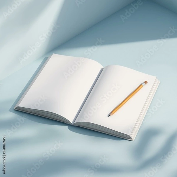 Obraz A blank notebook with a pencil, perfect for jotting down thoughts and ideas.