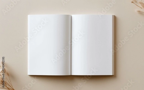Fototapeta An open blank notebook on a simple background, perfect for notes or creative ideas.