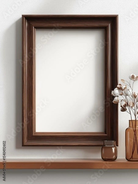 Obraz Elegant wooden frame on a shelf, perfect for showcasing art or cherished memories.