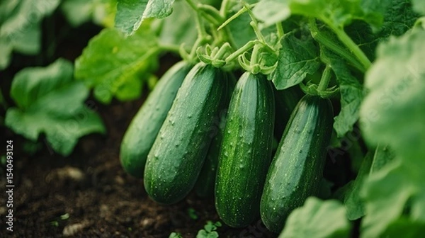 Fototapeta cucumbers in the vegetable garden
