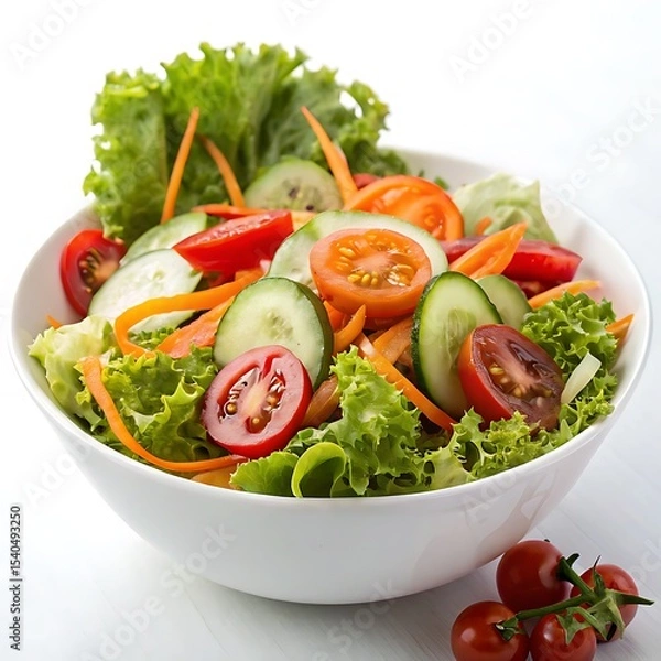 Obraz Fresh vegetable salad in white bowl isolated on white background