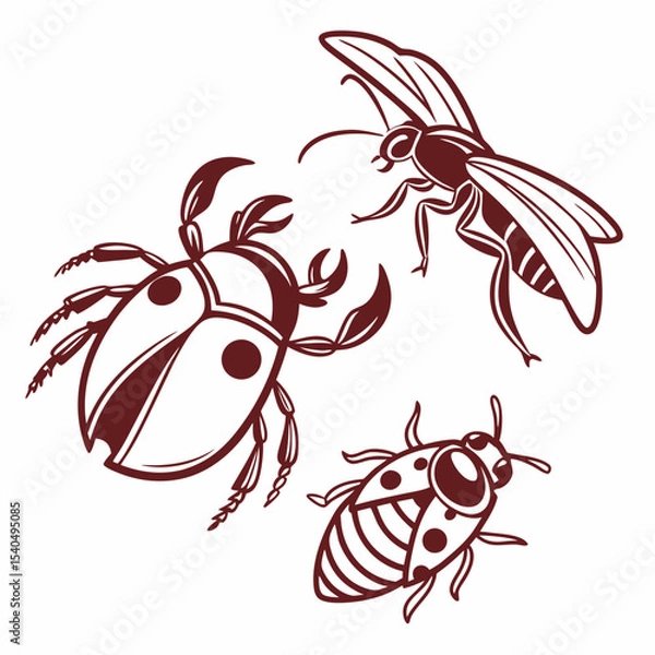 Fototapeta Three stylized insects beetle fly ladybug design