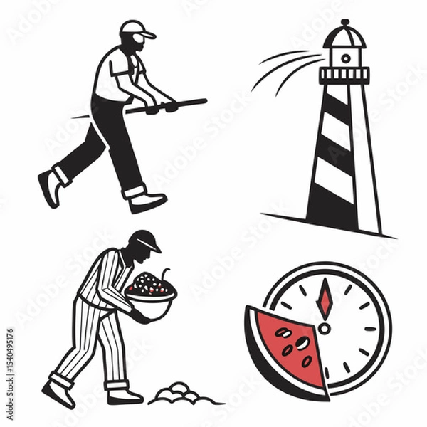 Fototapeta Summertime activities lighthouse watermelon compass