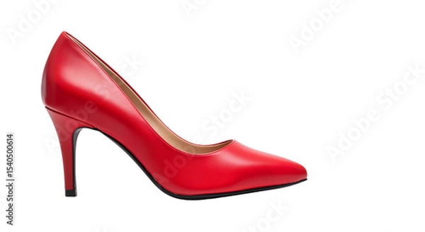 Fototapeta Red kitten heel shoe on isolated, transparent background, no background  
