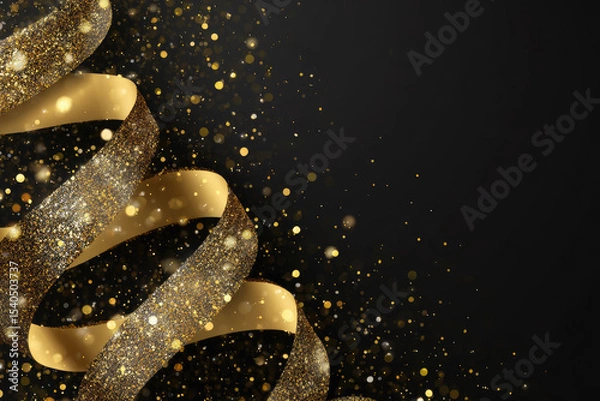 Fototapeta Golden Luxury Abstract Background with Ribbon and Confetti. Invitation Card.

