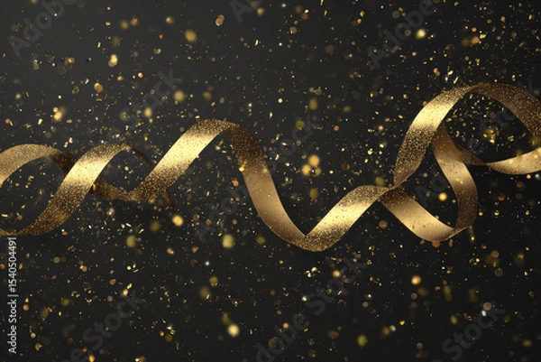 Fototapeta Golden Luxury Abstract Background with Ribbon and Confetti. Invitation Card.

