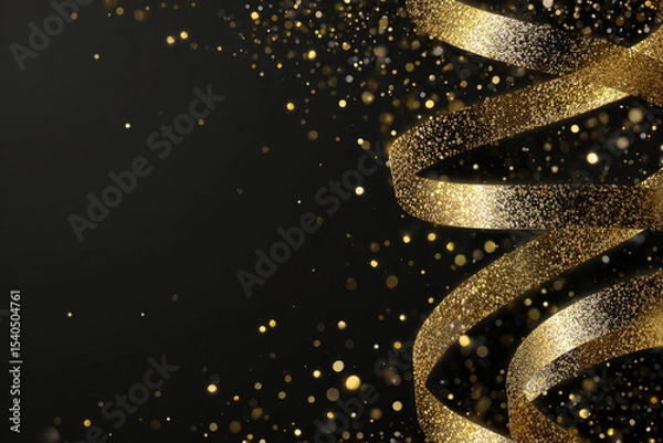 Fototapeta Golden Luxury Abstract Background with Ribbon and Confetti. Invitation Card.

