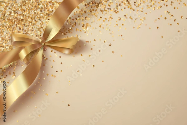 Fototapeta Golden Luxury Abstract Background with Ribbon and Confetti. Invitation Card.

