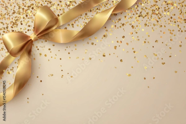 Fototapeta Golden Luxury Abstract Background with Ribbon and Confetti. Invitation Card.

