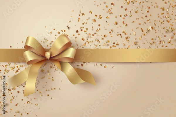 Fototapeta Golden Luxury Abstract Background with Ribbon and Confetti. Invitation Card.


