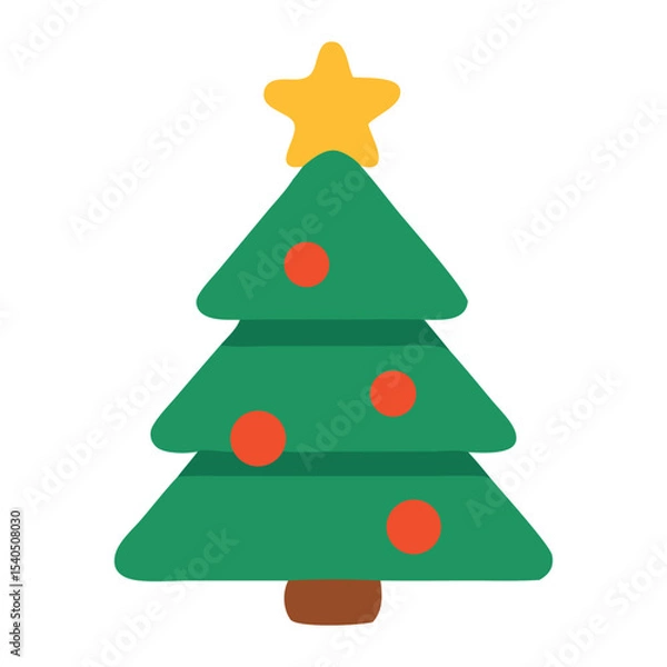 Fototapeta Simple stylized Christmas tree with ornaments and a star, perfect for holiday greeting cards, websites, social media posts, and festive decorations.