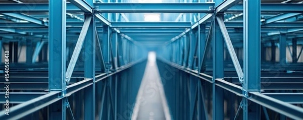 Fototapeta Construction infrastructure highway progress concept. Industrial shelving with a perspective view and blue tones.