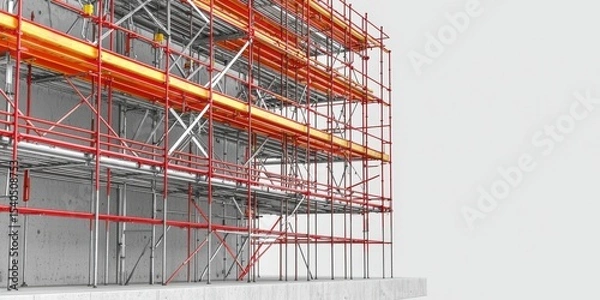 Fototapeta Construction infrastructure highway progress concept. Scaffolding structure with a minimalist design and bright colors.