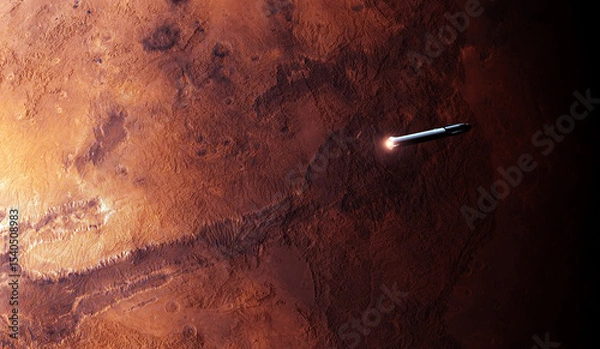 Fototapeta Spaceship traveling through space to mars