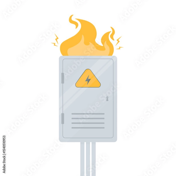 Obraz Broken electrical panel with fire and sparks. Safety concept