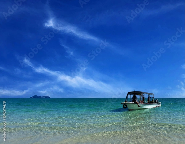 Obraz 石垣島の美しい浜辺と観光船
