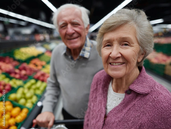 Obraz Senior couple in the vegetable section of the store.