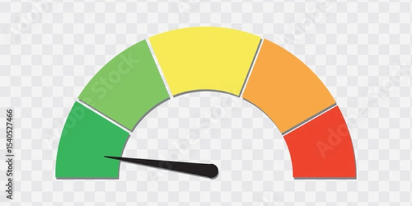 Fototapeta Risk meter from low to high level. isolated on white and black background. vector illustration. 
  Scale meter with low, high and medium bar. Level risk graph or control quality. eps10