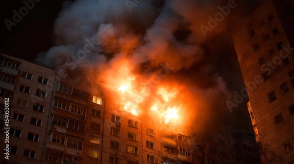 Obraz Fire in a multi-storey building.