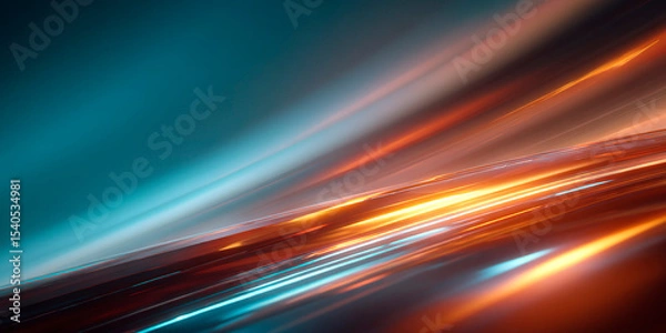 Fototapeta Abstract digital background with glowing orange and blue light streaks in diagonal motion creating a futuristic and energetic atmosphere