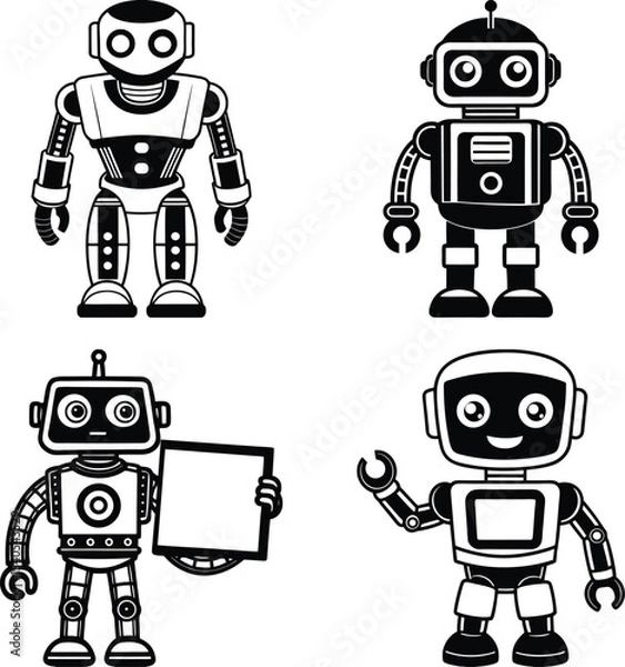 Fototapeta 3D rendering of a cute robot taking a selfie with a smartphone
