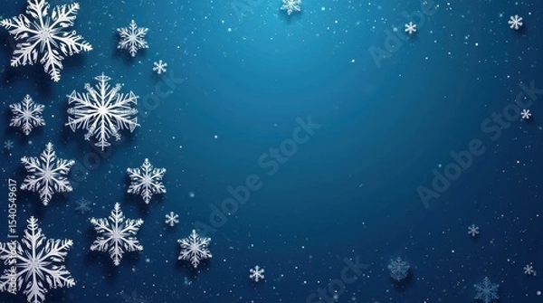 Obraz Blue and silver business greeting card with snowflakes, clean typography, professional vector style for banners and marketing.