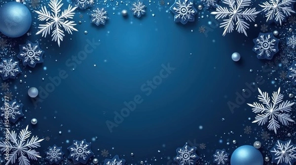 Obraz Blue and silver business greeting card with snowflakes, clean typography, professional vector style for banners and marketing.