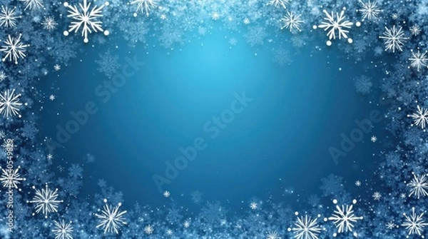 Obraz Blue and silver business greeting card with snowflakes, clean typography, professional vector style for banners and marketing.