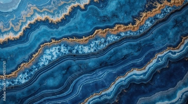 Obraz Blue onyx marble with intricate natural patterns and golden accents, polished and luxurious, abstract stone background.
