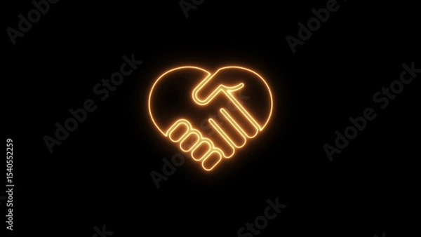 Fototapeta Neon Handshake with Heart Icon isolated on black background