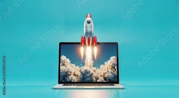 Fototapeta laptop with burning mizyle isolated on solid pale  background
