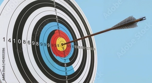 Fototapeta dart hitting target isolated on solid sky blue background