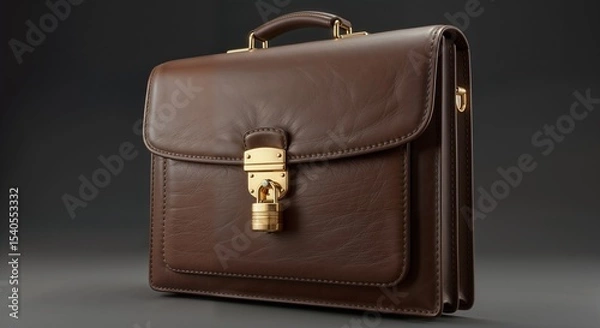 Fototapeta brown leather briefcase isolated black solid background 