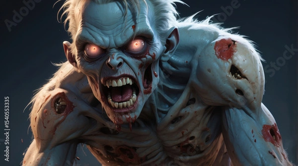 Obraz terrifying zombie creature with glowing eyes and bloodstained skin