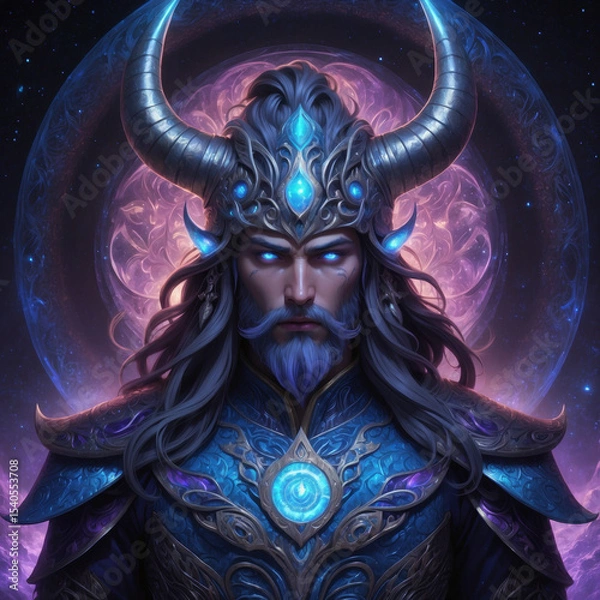 Obraz mystical warrior king with glowing eyes and celestial armour