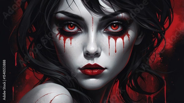 Obraz gothic vampire woman with red eyes and bleeding tears