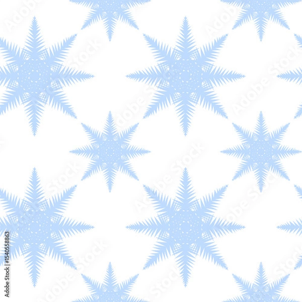 Fototapeta Vector illustration of a single detailed snowflake. Geometric symmetrical shape, icy blue and white tones, isolated on transparent background. Perfect for winter design, Christmas cards, seasonal deco