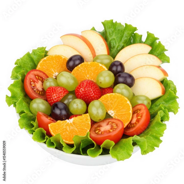 Fototapeta Fruit salad with lettuce on transparent background