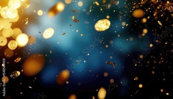 Fototapeta Golden Coins and Bokeh Effects Creating Festive Atmosphere