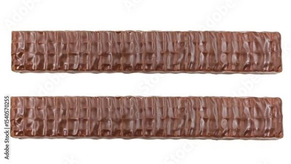 Fototapeta Top view of two chocolate-covered wafer bars, isolated on white background.