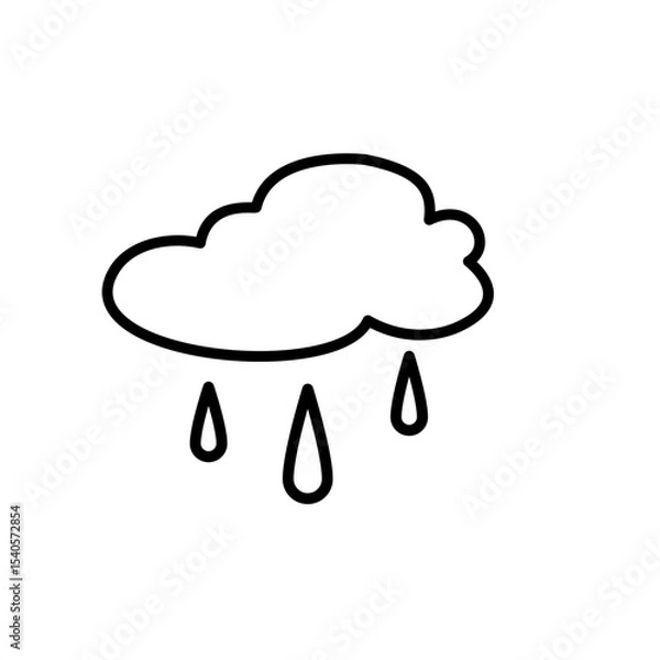Fototapeta Rain cloud doodle icon,  weather vector illustration